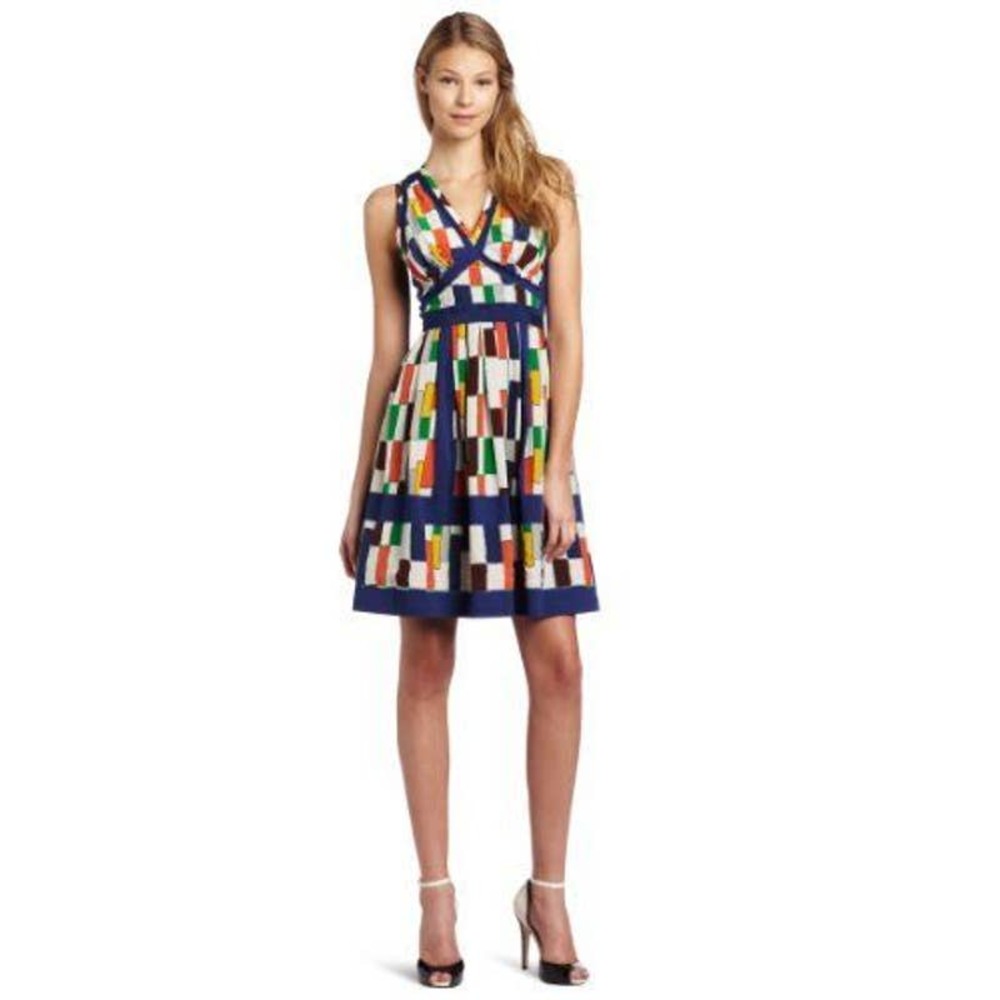 Plenty Tracy Reese Applique Frock Tiles Silk Dress With Pockets Blue White Sz 8 - Picture 11 of 11